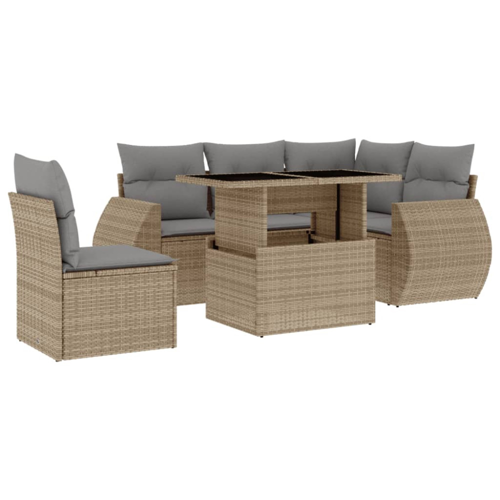 Produktbild för Soffgrupp för trädgården med dynor 6 delar beige konstrotting