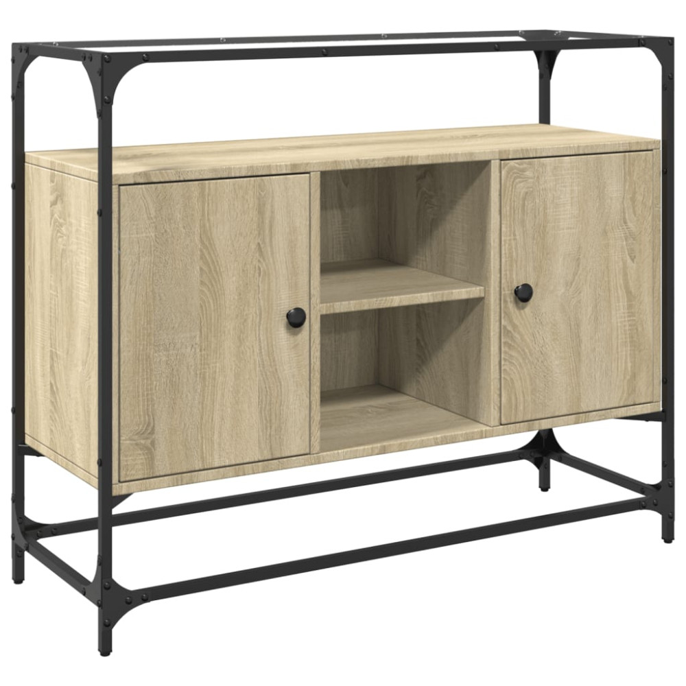 Produktbild för Skänk med glasskiva sonoma-ek 98x35x81 cm konstruerat trä