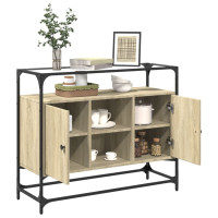 Produktbild för Skänk med glasskiva sonoma-ek 98x35x81 cm konstruerat trä