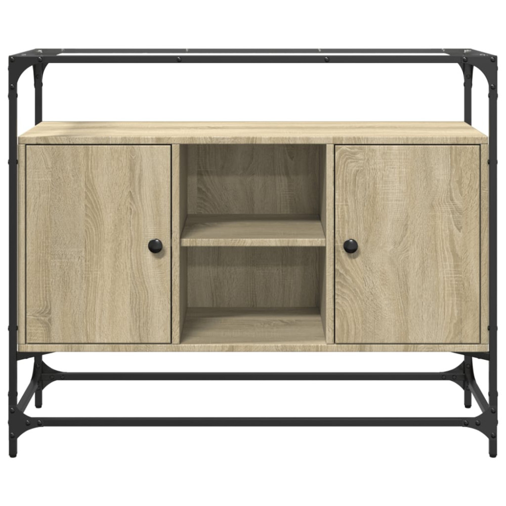 Produktbild för Skänk med glasskiva sonoma-ek 98x35x81 cm konstruerat trä