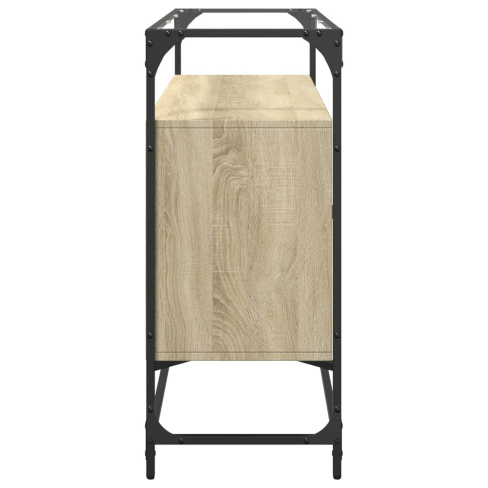 Produktbild för Skänk med glasskiva sonoma-ek 98x35x81 cm konstruerat trä