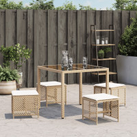 Produktbild för Trädgårdspallar med dynor 4 st beige 41x41x36 cm konstrotting