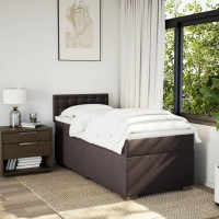 Produktbild för Ramsäng med madrass mörkbrun 90x190 cm tyg