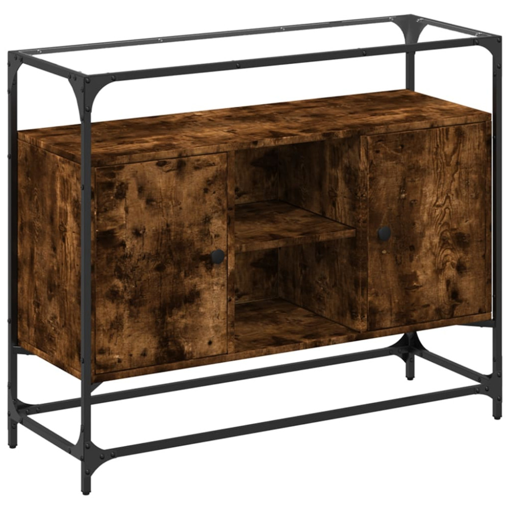 Produktbild för Skänk med glasskiva rökfärgad ek 98x35x81 cm konstruerat trä