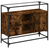 Produktbild för Skänk med glasskiva rökfärgad ek 98x35x81 cm konstruerat trä