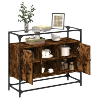 Produktbild för Skänk med glasskiva rökfärgad ek 98x35x81 cm konstruerat trä