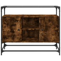 Produktbild för Skänk med glasskiva rökfärgad ek 98x35x81 cm konstruerat trä