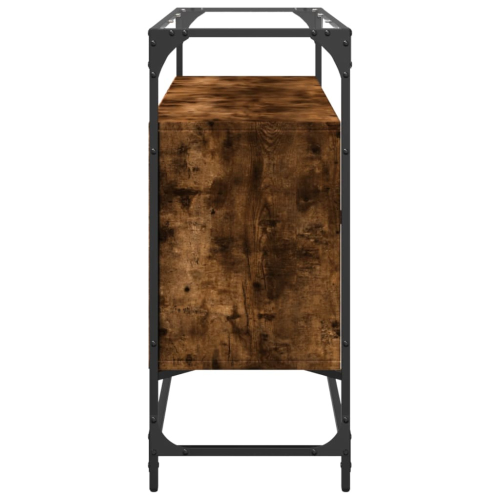 Produktbild för Skänk med glasskiva rökfärgad ek 98x35x81 cm konstruerat trä