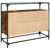 Produktbild för Skänk med glasskiva rökfärgad ek 98x35x81 cm konstruerat trä