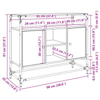 Produktbild för Skänk med glasskiva rökfärgad ek 98x35x81 cm konstruerat trä