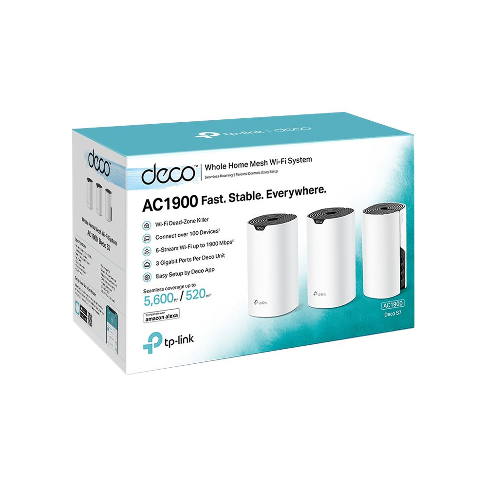Produktbild för TP-Link Deco S7 (3-pack) Dual-band (2,4 GHz / 5 GHz) Wi-Fi 5 (802.11ac) Vit, Svart Intern