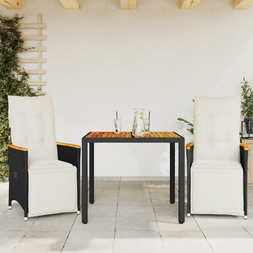 Produktbild för Caféset med dynor 3 delar konstrotting svart