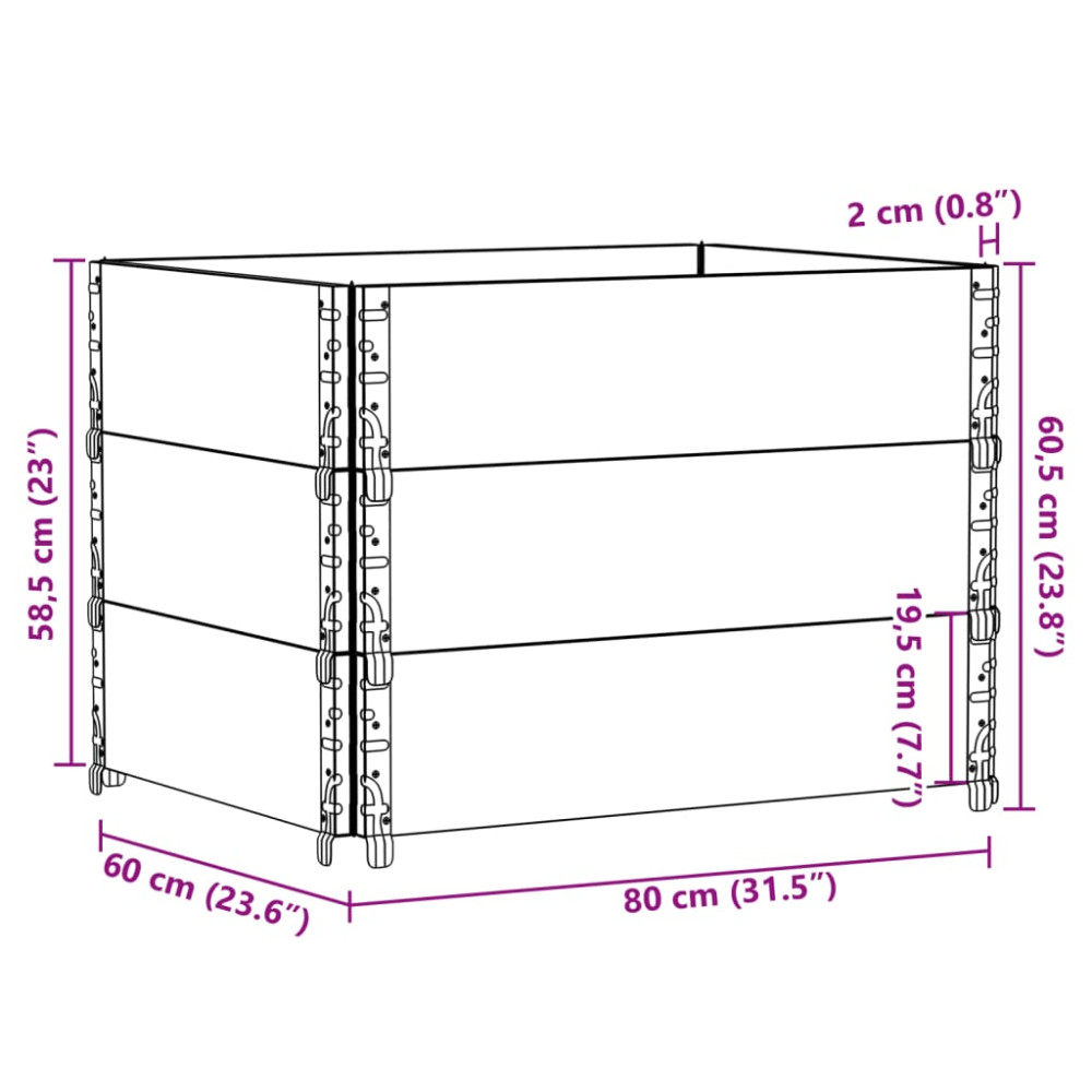 Produktbild för Pallkragar 3 st svart 80x60 cm massivt furu