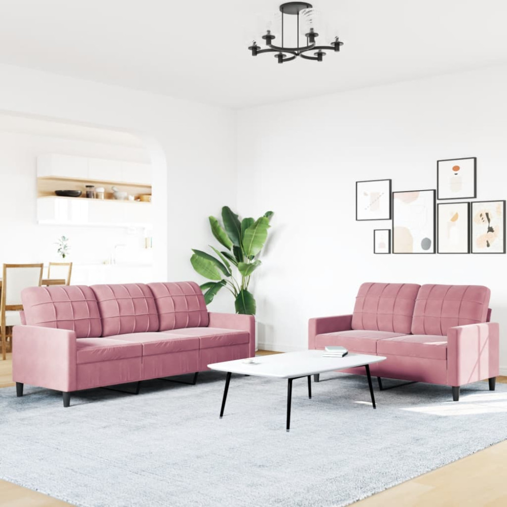 Produktbild för Soffgrupp med dynor 2 delar rosa sammet