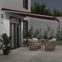 Produktbild för Markis automatiskt infällbar med LEDs vinröd 600x350 cm