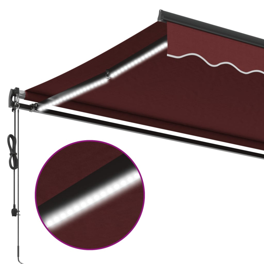 Produktbild för Markis automatiskt infällbar med LEDs vinröd 600x350 cm