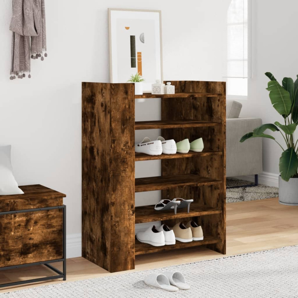 Produktbild för Skoställ rökfärgad ek 74,5x37,5x100 cm konstruerat trä
