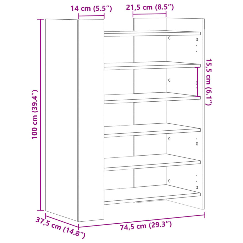Produktbild för Skoställ rökfärgad ek 74,5x37,5x100 cm konstruerat trä