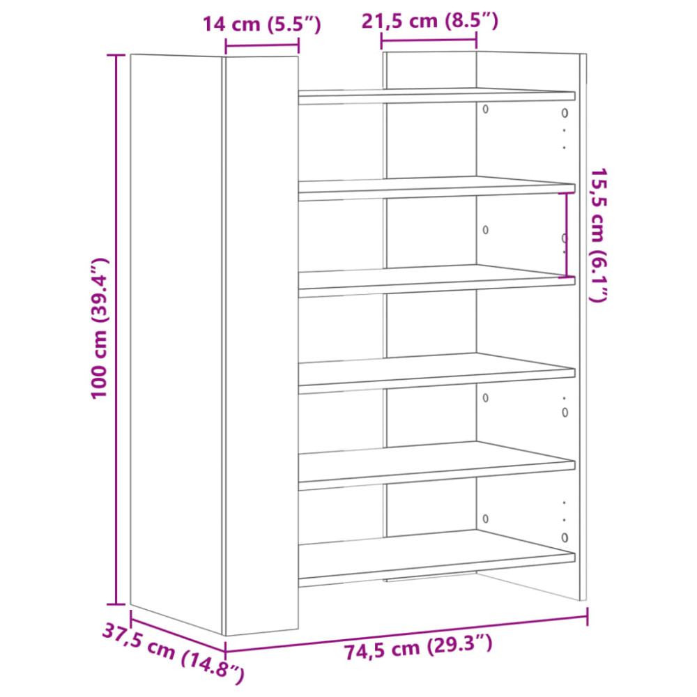 Produktbild för Skoställ brun ek 74,5x37,5x100 cm konstruerat trä
