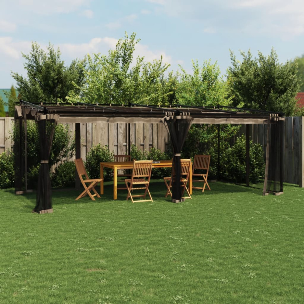Produktbild för Paviljong med nätväggar taupe 6x3 m stål
