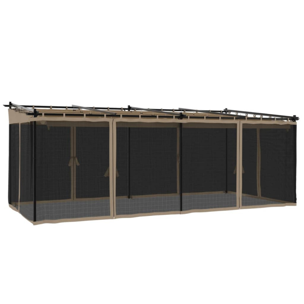 Produktbild för Paviljong med nätväggar taupe 6x3 m stål