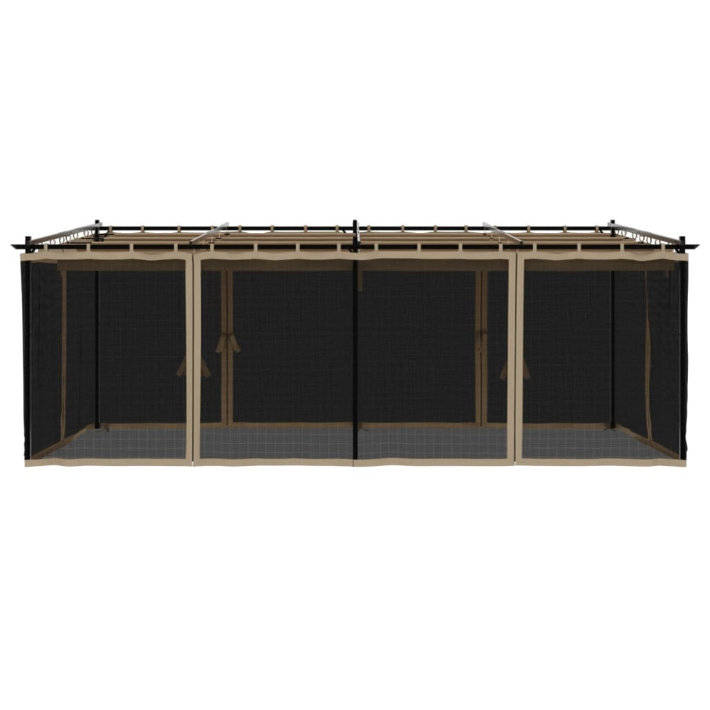 Produktbild för Paviljong med nätväggar taupe 6x3 m stål