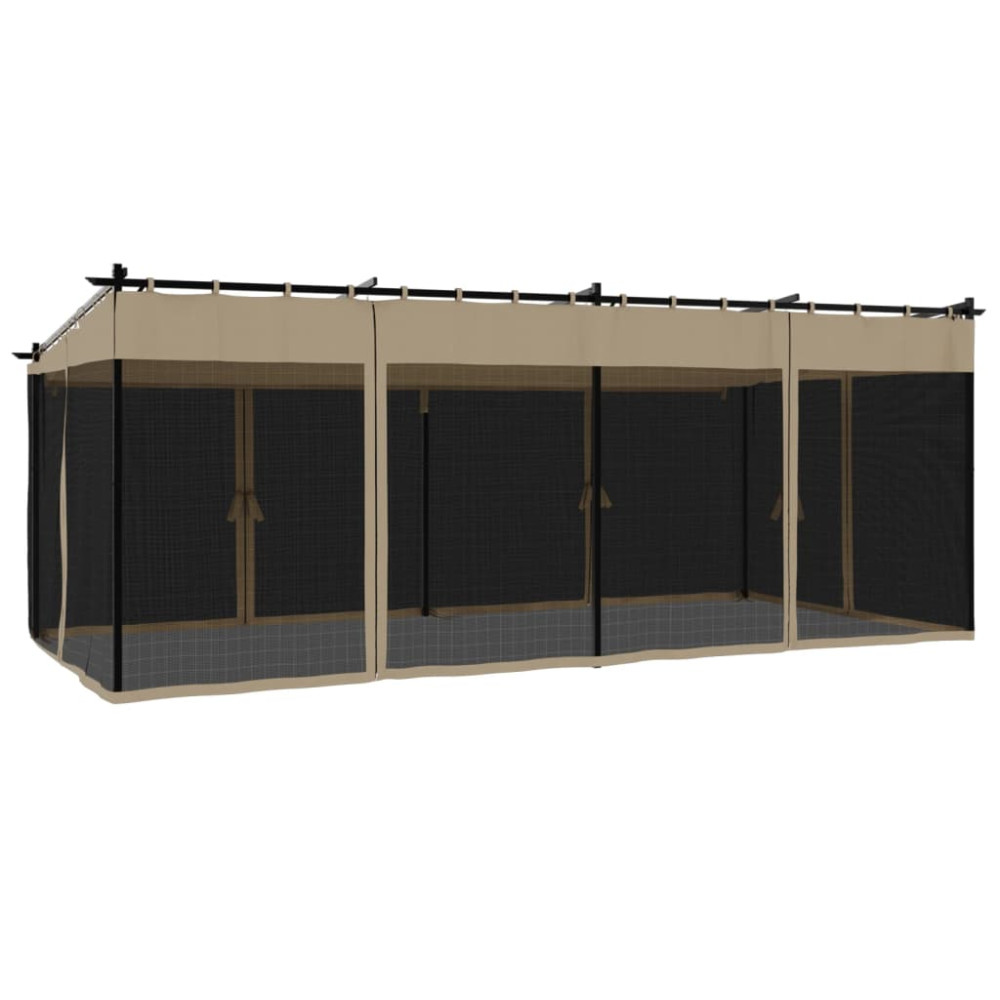 Produktbild för Paviljong med nätväggar taupe 6x3 m stål