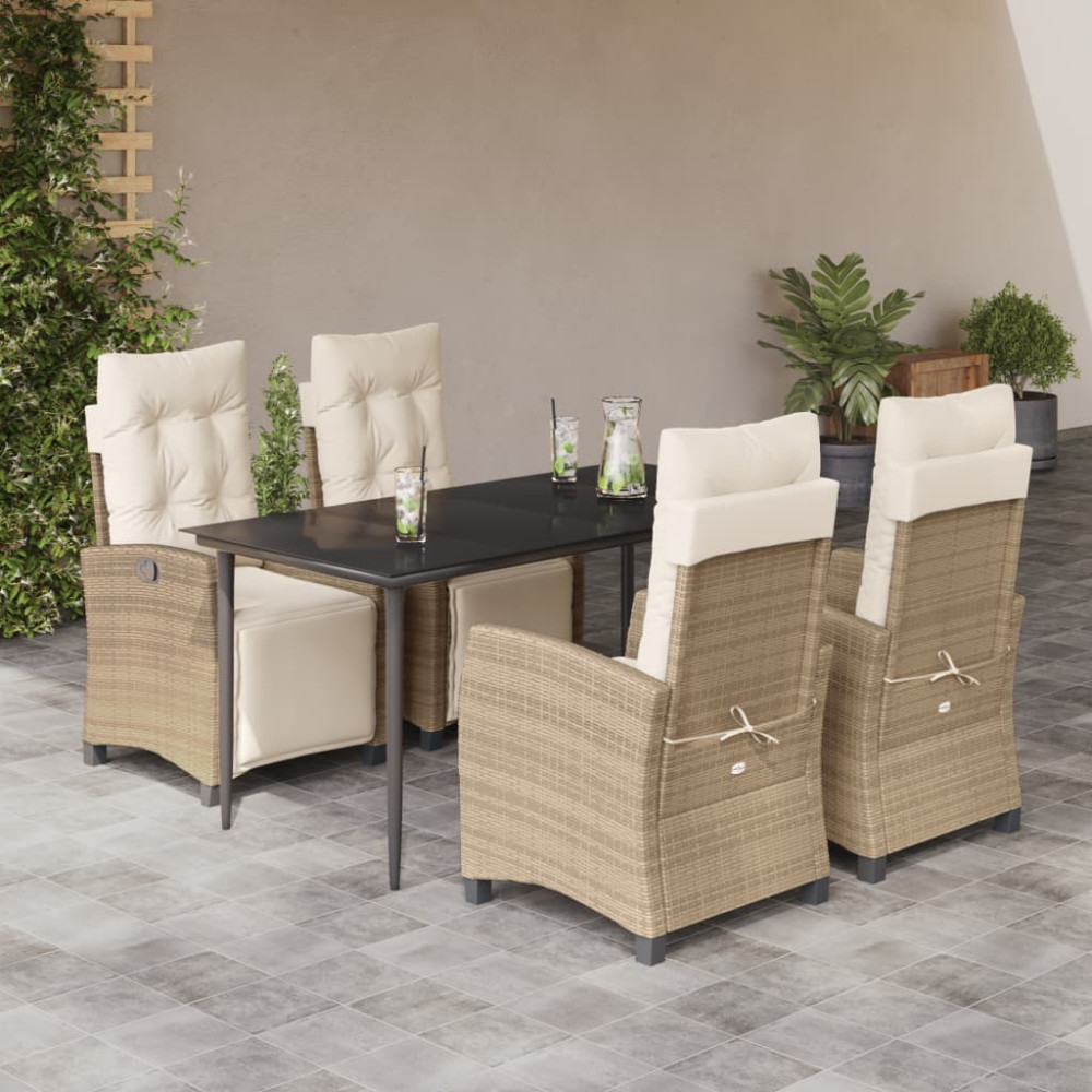 Produktbild för Matgrupp för trädgården med dynor 5 delar beige konstrotting