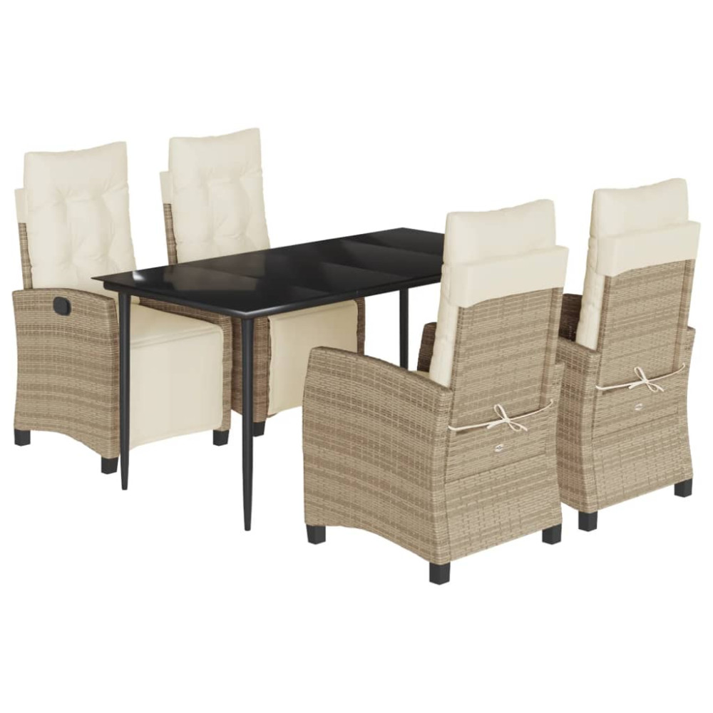 Produktbild för Matgrupp för trädgården med dynor 5 delar beige konstrotting
