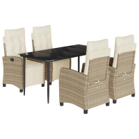 Produktbild för Matgrupp för trädgården med dynor 5 delar beige konstrotting
