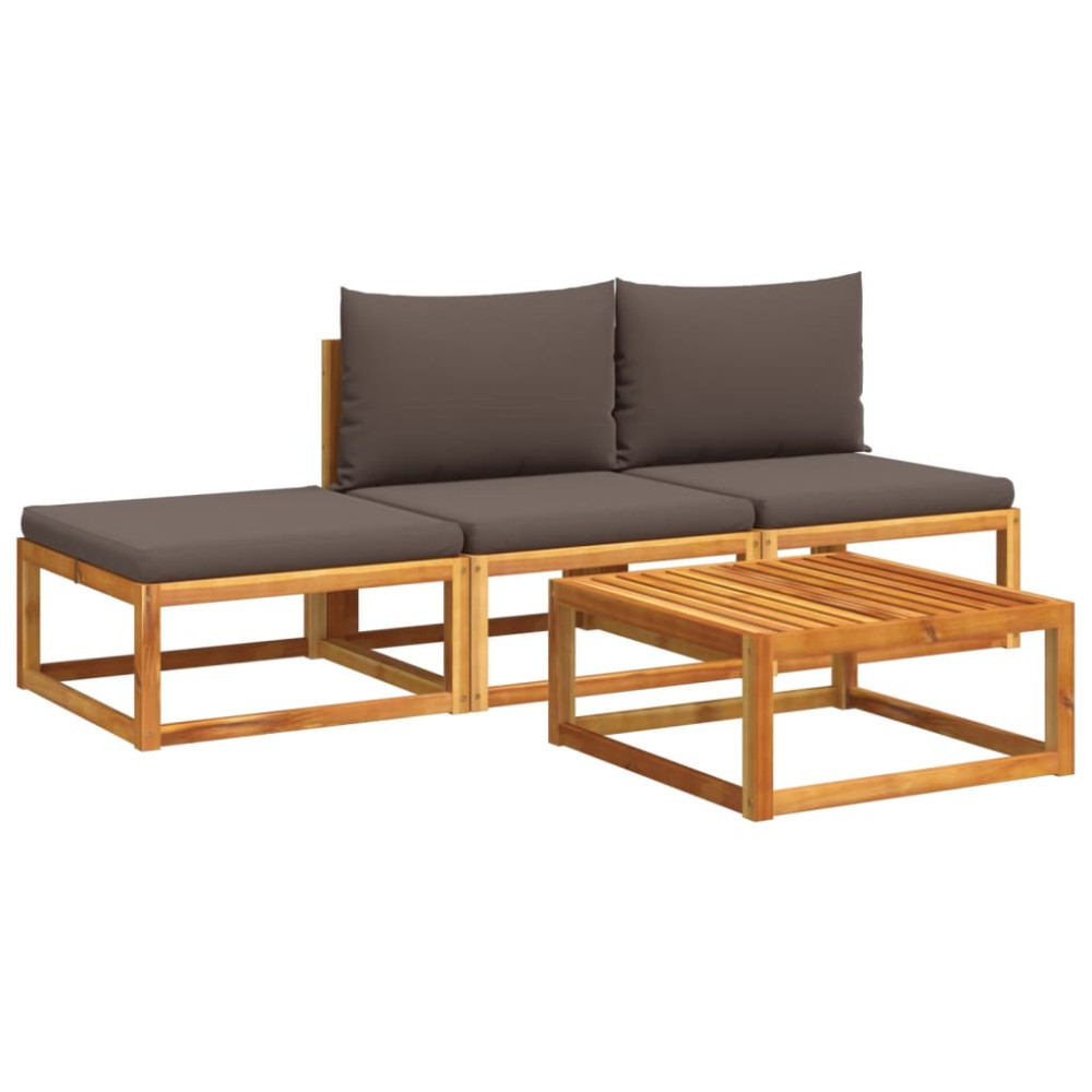 Produktbild för 4-delad trädgårdssoffgrupp med kuddar trä akacia och rotting