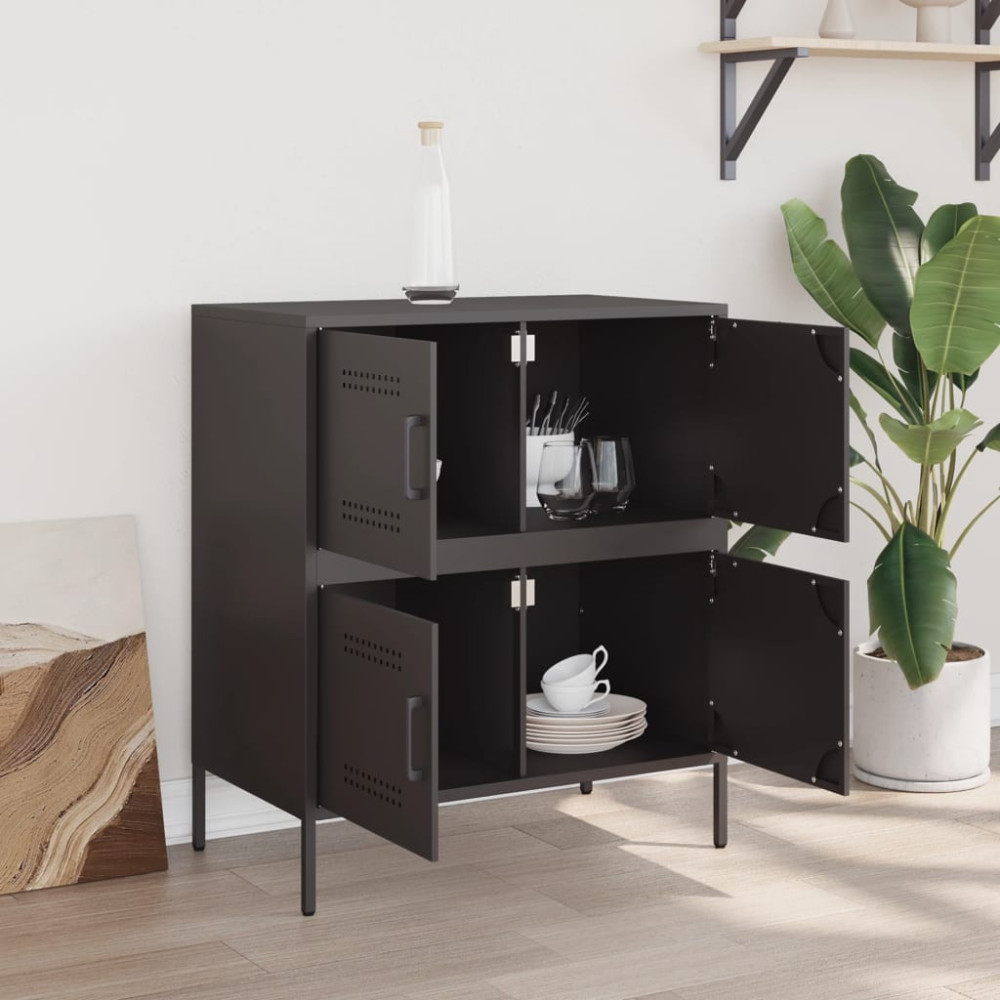 Produktbild för Skänk svart 68x39x79 cm stål