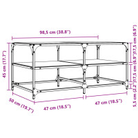 Produktbild för Soffbord med svart glasskiva 98,5x50x45 cm stål