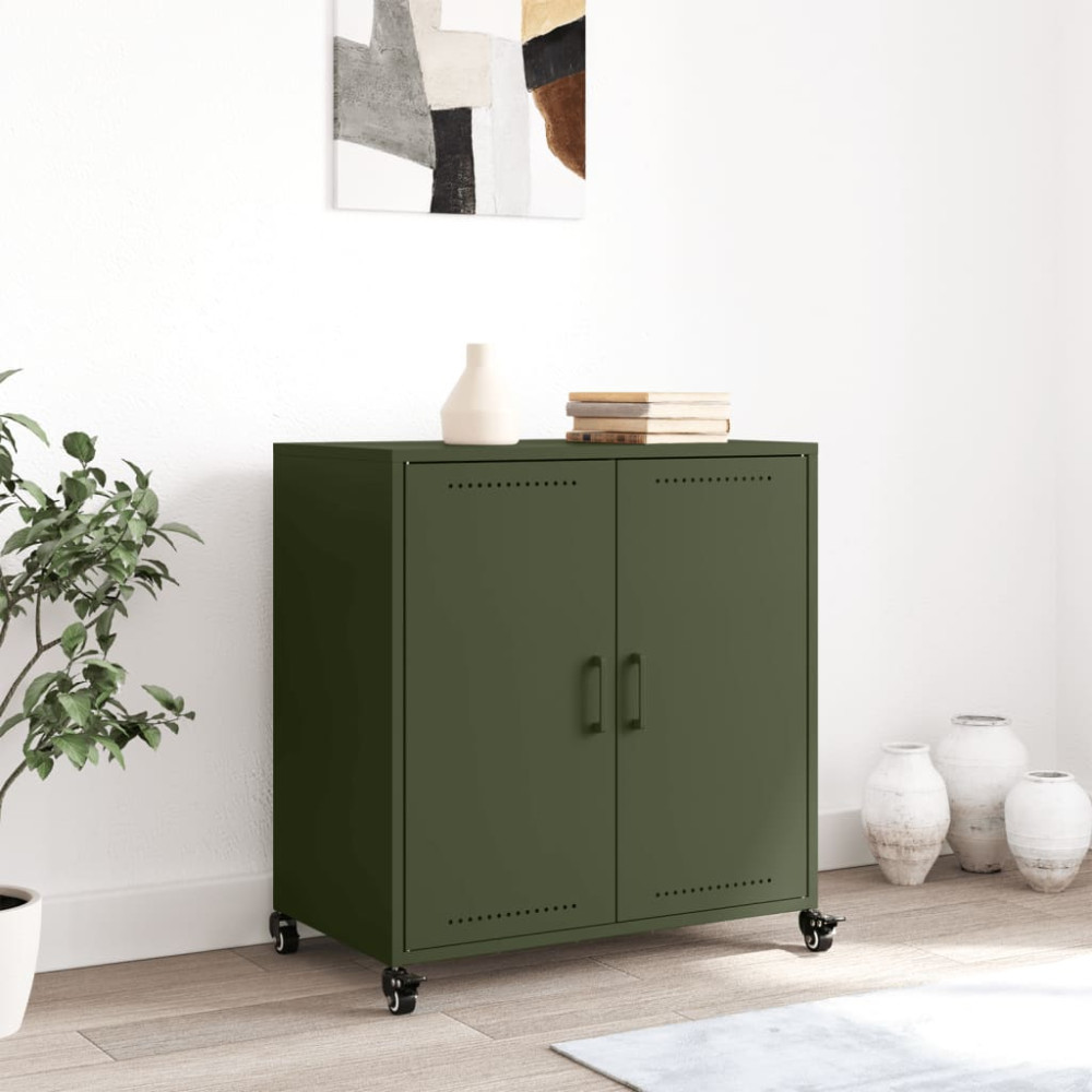 Produktbild för Skänk olivgrön 68x39x72 cm stål