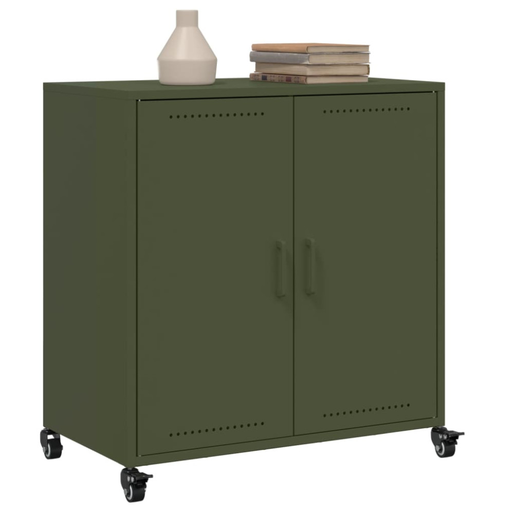 Produktbild för Skänk olivgrön 68x39x72 cm stål