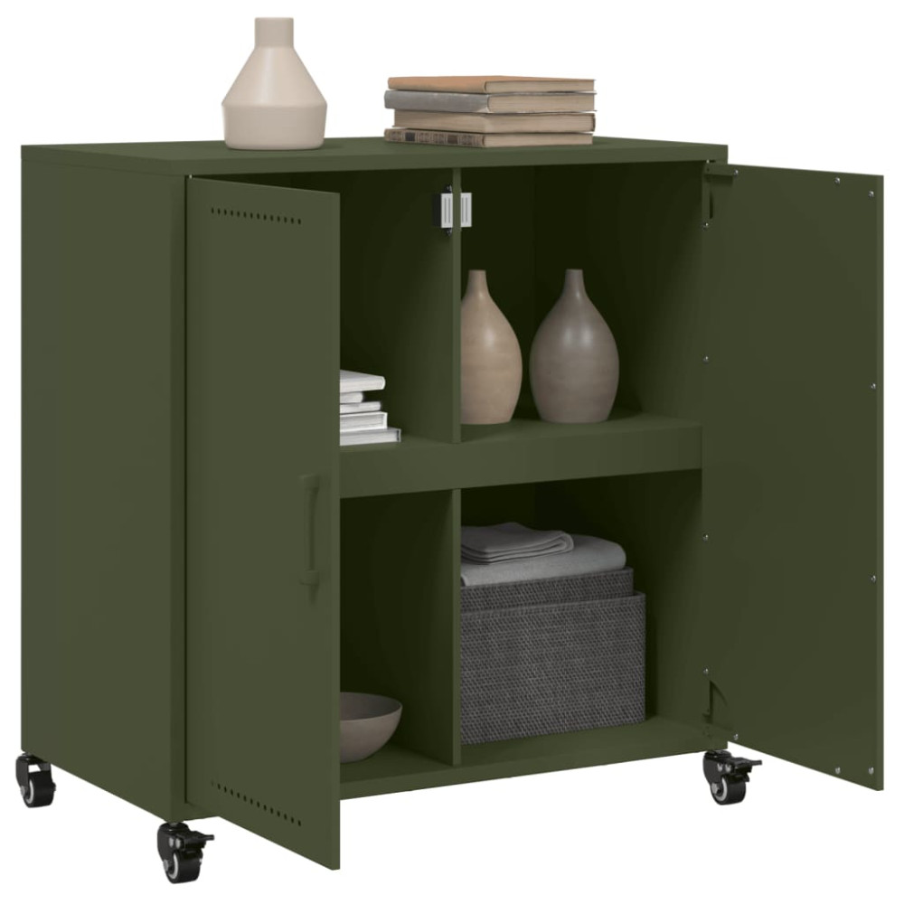 Produktbild för Skänk olivgrön 68x39x72 cm stål