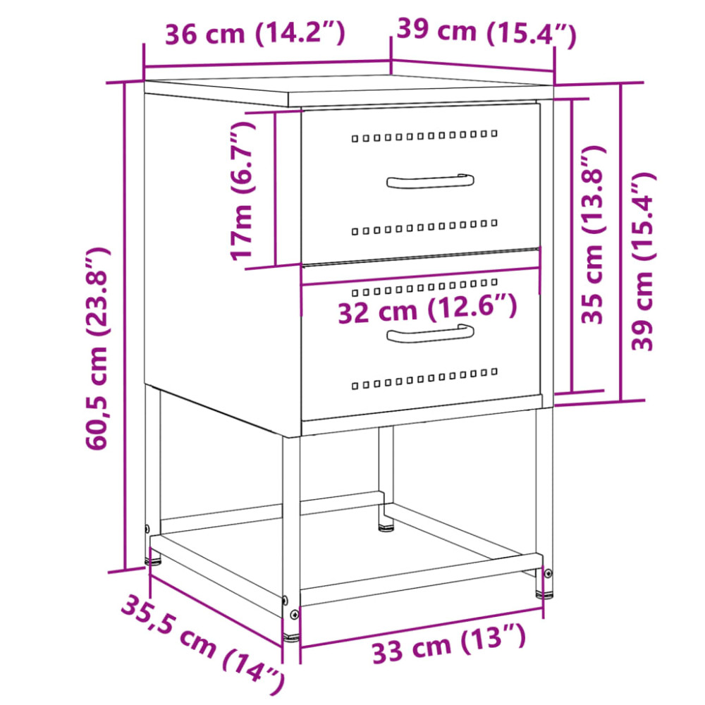 Produktbild för Sängbord 2 st rosa 36x39x60,5 cm stål