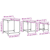 Produktbild för Satsbord 3 st med transparent glasskiva stål