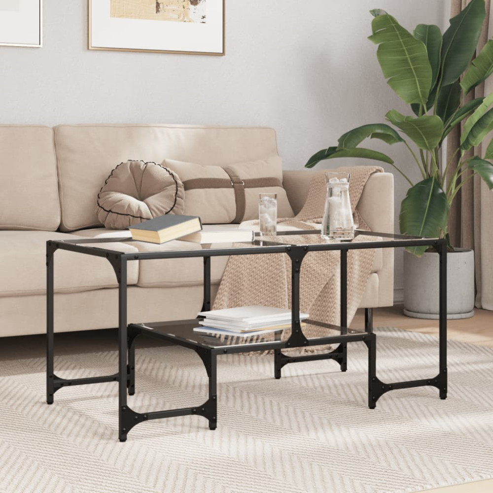 Produktbild för Soffbord med transparent glasskiva 98,5x50x45 cm stål