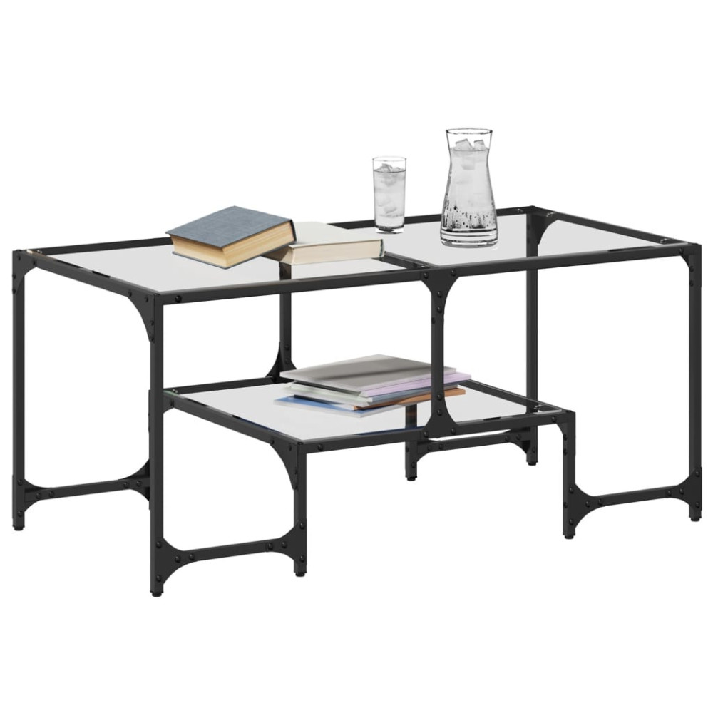 Produktbild för Soffbord med transparent glasskiva 98,5x50x45 cm stål