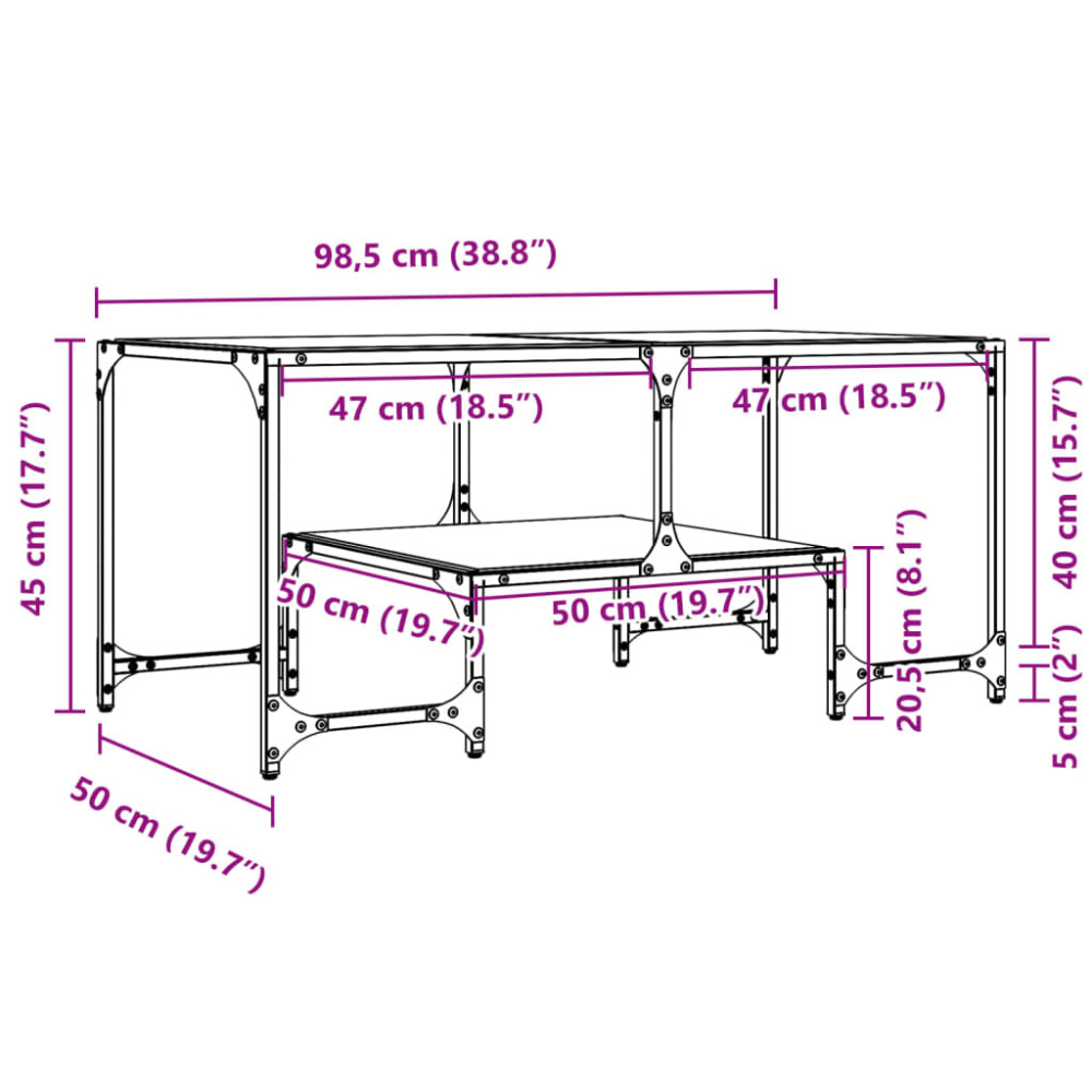 Produktbild för Soffbord med transparent glasskiva 98,5x50x45 cm stål