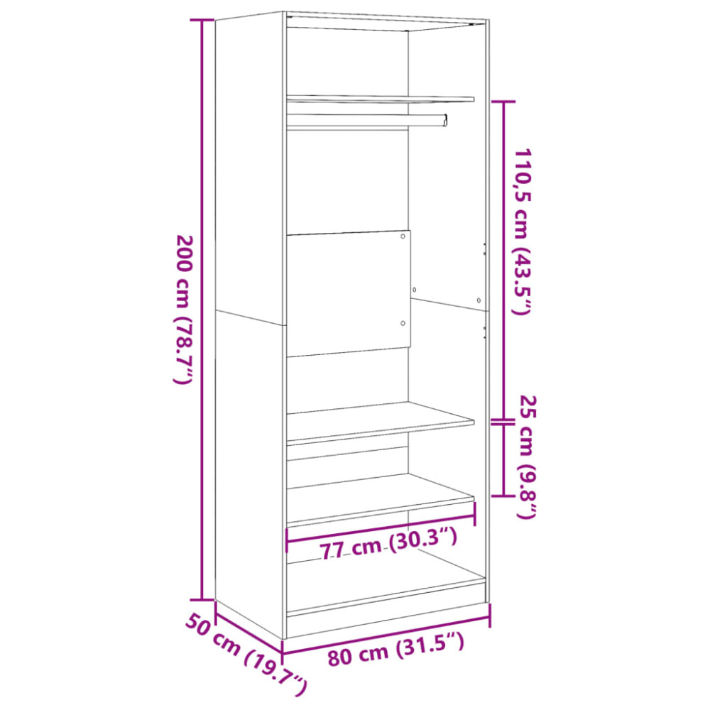 Produktbild för Garderob rökfärgad ek 80x50x200 cm konstruerat trä