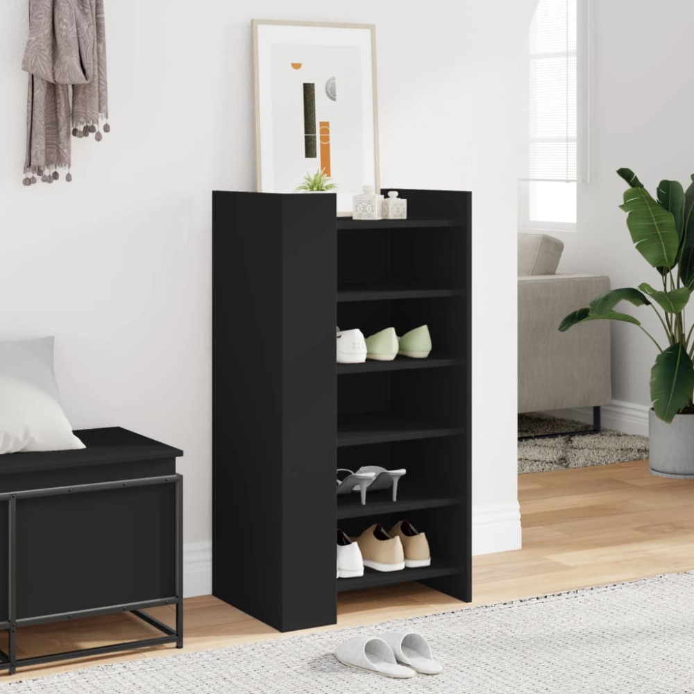 Produktbild för Skoskåp svart 52x37,5x100 cm konstruerat trä