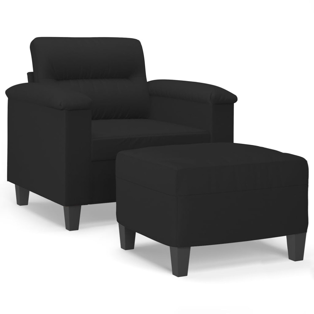 Produktbild för Fåtölj med fotpall svart 60 cm mikrofibertyg