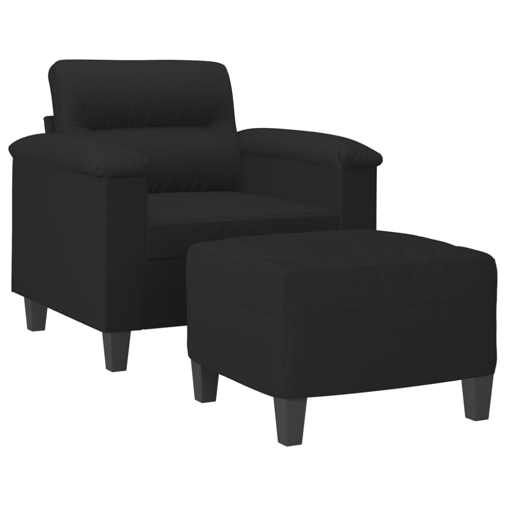 Produktbild för Fåtölj med fotpall svart 60 cm mikrofibertyg