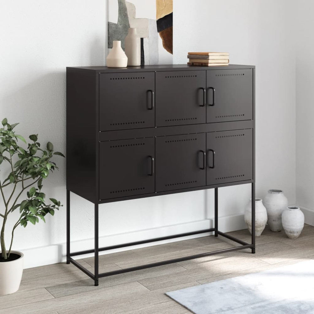 Produktbild för Skänk svart 100,5x39x107 cm stål