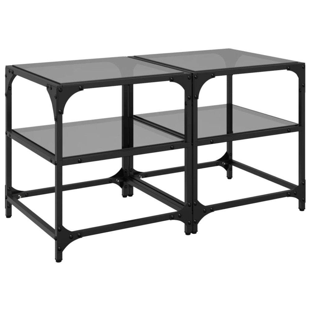 Produktbild för Soffbord med svart glasskiva 2 st 40x40x45 cm stål