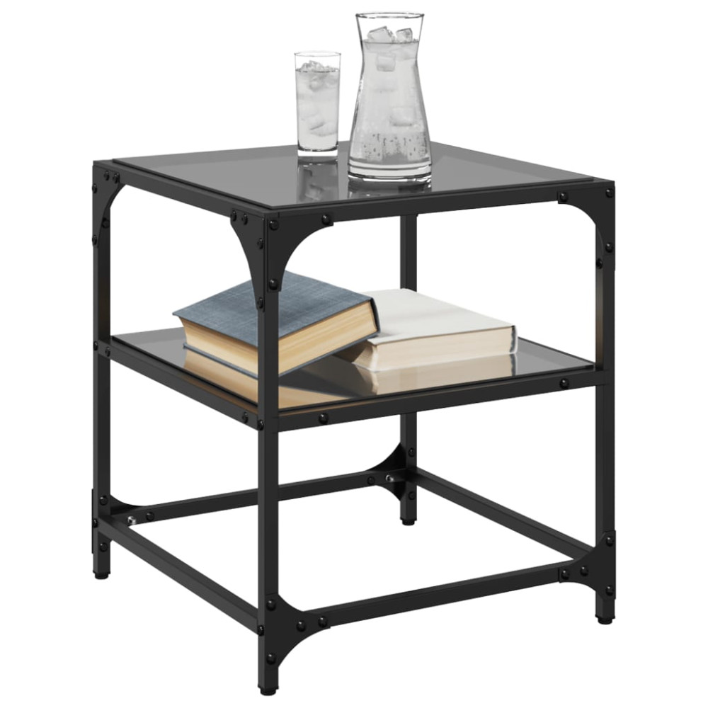Produktbild för Soffbord med svart glasskiva 2 st 40x40x45 cm stål