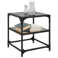 Produktbild för Soffbord med svart glasskiva 2 st 40x40x45 cm stål