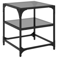 Produktbild för Soffbord med svart glasskiva 2 st 40x40x45 cm stål